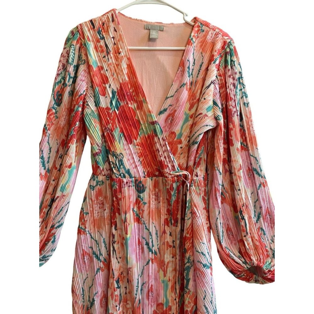 H&M Black Electric Pleats Puff Long Sleeve Plisse Wrap Dress Size: M - Picture 5 of 9